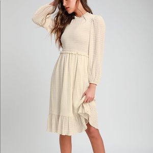 LULUS Whenever I'm With You Cream Midi Dress